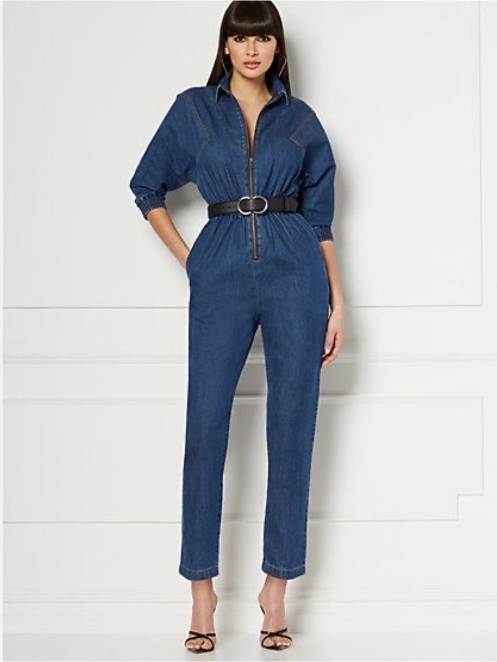Eva Mendes Brooklyn Demin Jumpsuit Doman Sleeve Size Large